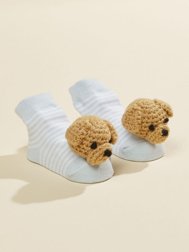Blue Puppy Rattle Socks Detail 2 - TULLABEE