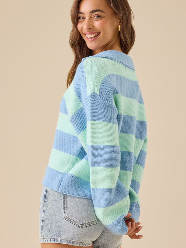 Lyra Stripe Polo Sweater Detail 6 - TULLABEE