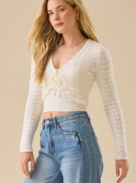 Maria Pointelle Lace Trim Shrug Detail 5 - TULLABEE