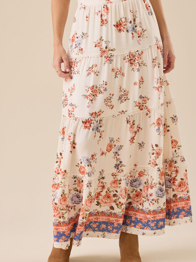 Arabella Mixprint Tiered Maxi Skirt Detail 2 - TULLABEE