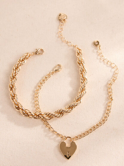 Heart Lock Rope Bracelet Set - TULLABEE
