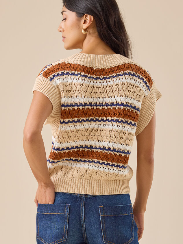 Velma Striped V-Neck Vest Detail 4 - TULLABEE