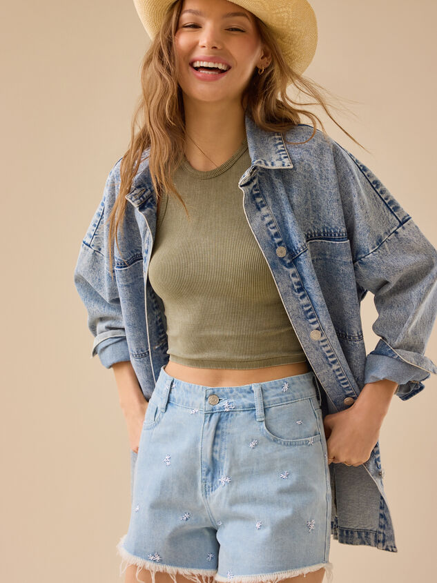 Elyse High Rise Denim Shorts - TULLABEE