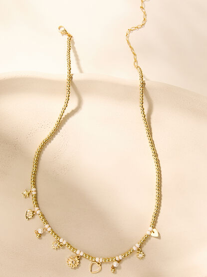 Gold Bead Dainty Charm Necklace - TULLABEE