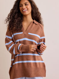Cozy Compass Striped Collared Pullover Detail 2 - TULLABEE
