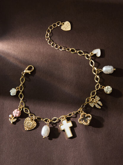 Cross Pearl Charm Bracelet - TULLABEE