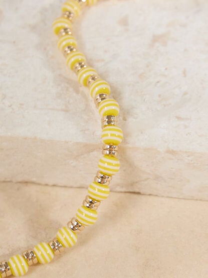 Yellow Stripe Beaded Necklace - TULLABEE