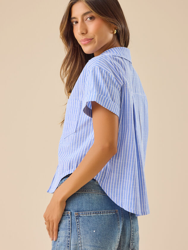 Auden Linen Striped Cropped Blouse Detail 4 - TULLABEE