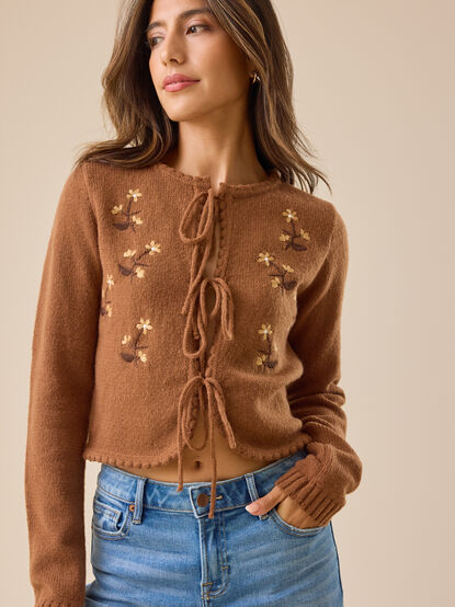 Rowan Embroidered Tie-Front Cardigan - TULLABEE