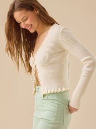 Emily Tie Front Ruffle Cardigan Detail 2 - TULLABEE