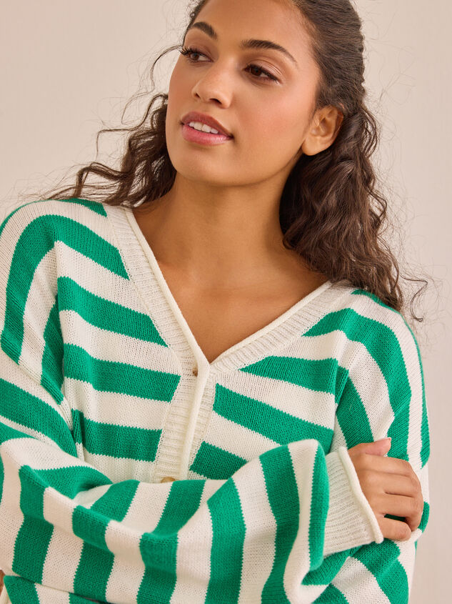 Serve Stripe Button Up Cardigan Detail 3 - TULLABEE