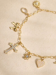 Cross Pearl Heart Charm Bracelet Detail 2 - TULLABEE