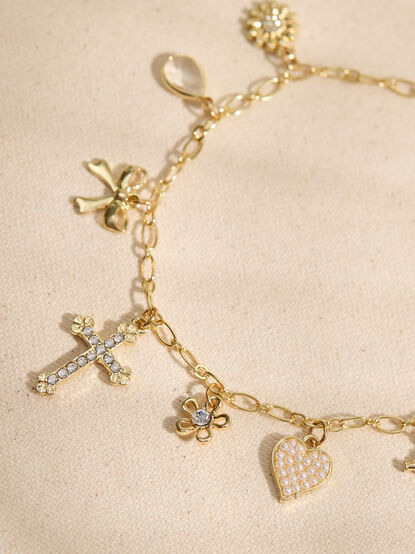 Cross Pearl Heart Charm Bracelet - TULLABEE