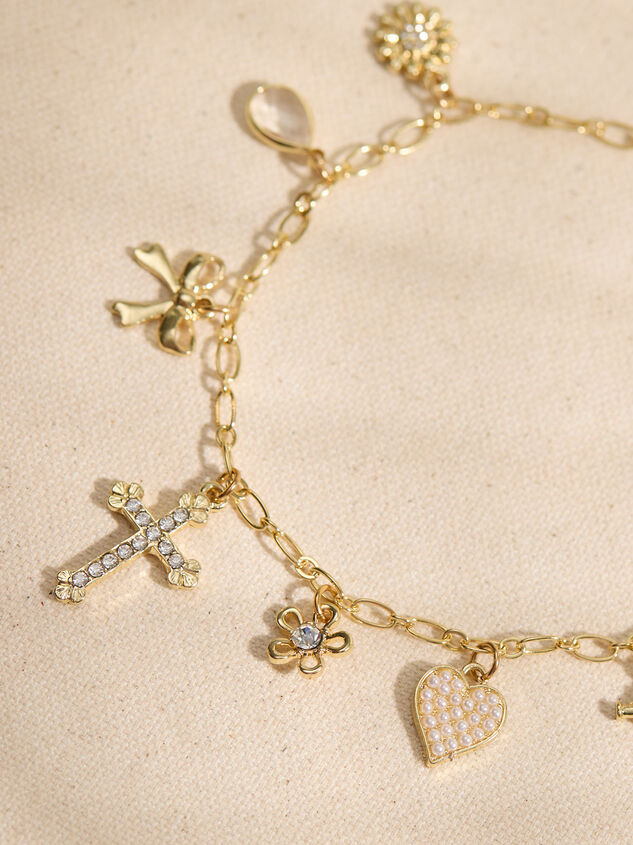 Cross Pearl Heart Charm Bracelet Detail 2 - TULLABEE