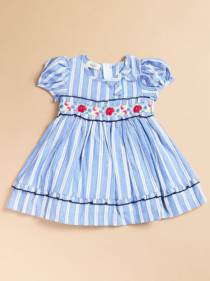 Gabriela Striped Embroidered Baby Dress - TULLABEE
