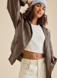 Reba Leather Bomber Jacket Detail 3 - TULLABEE