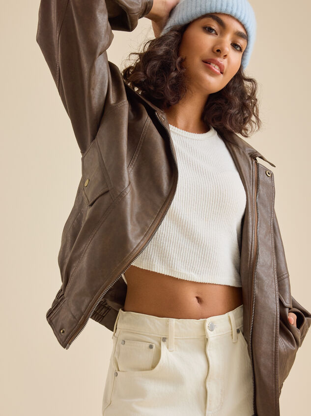 Reba Leather Bomber Jacket Detail 3 - TULLABEE