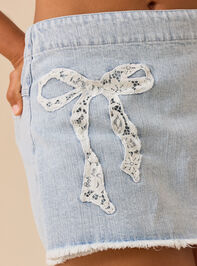 Dylan Side Tie Bow Denim Skort Detail 4 - TULLABEE