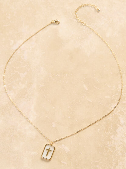 18K Cross Charm Tag Necklace - TULLABEE
