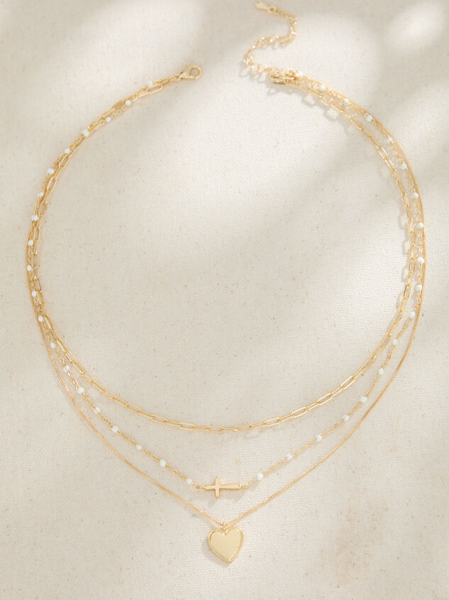 Layered Heart Pendant Cross Charm Necklace Detail 2 - TULLABEE