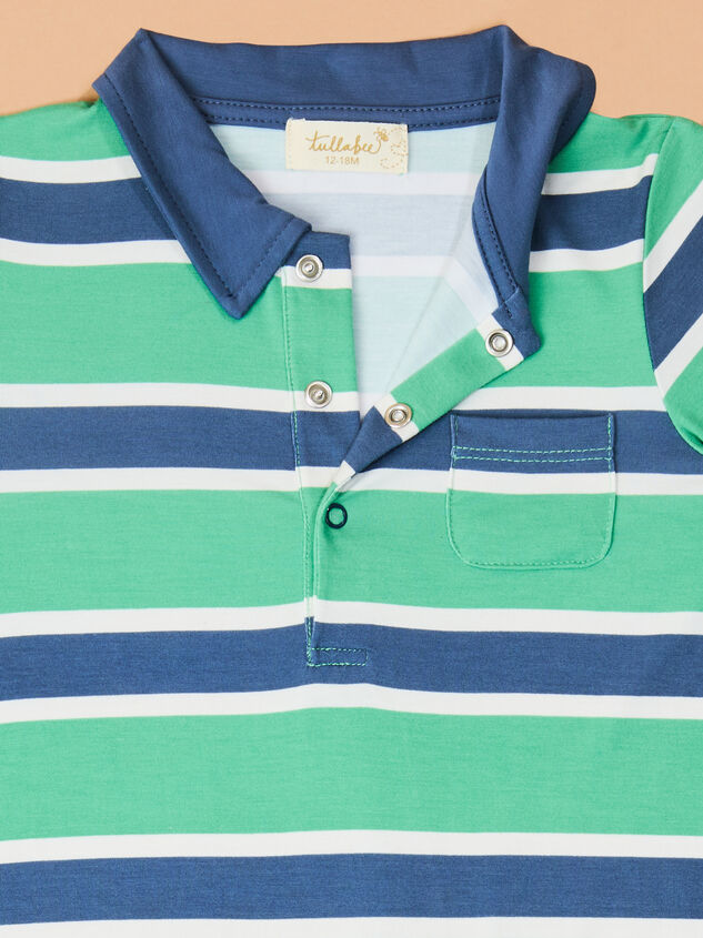 Clark Striped Polo Romper Detail 2 - TULLABEE