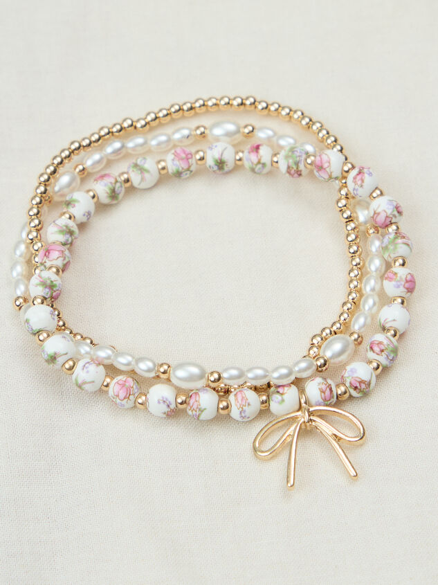 Painted Beads and Bow Bracelet Set Detail 3 - TULLABEE