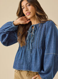 Mia Pleated Denim Top Detail 3 - TULLABEE