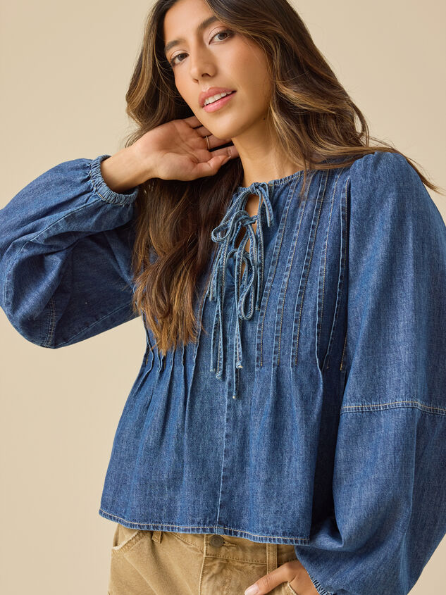 Mia Pleated Denim Top Detail 3 - TULLABEE