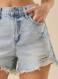 Paisley High Rise Denim Shorts Detail 3 - TULLABEE