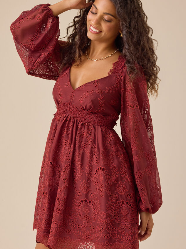 Long Sleeve Eyelet Mini Dress Detail 4 - TULLABEE