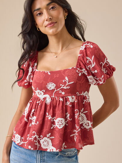 Gretchen Embroidered Babydoll Top - TULLABEE