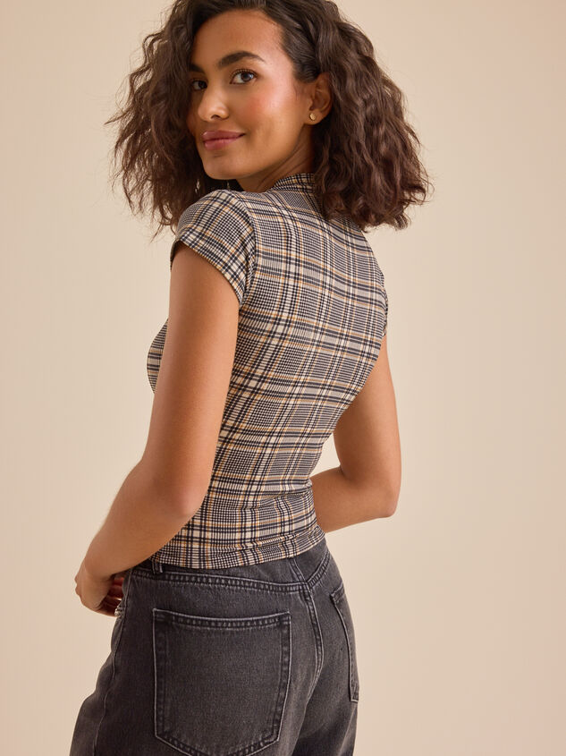 Presley Plaid Mesh Top Detail 5 - TULLABEE