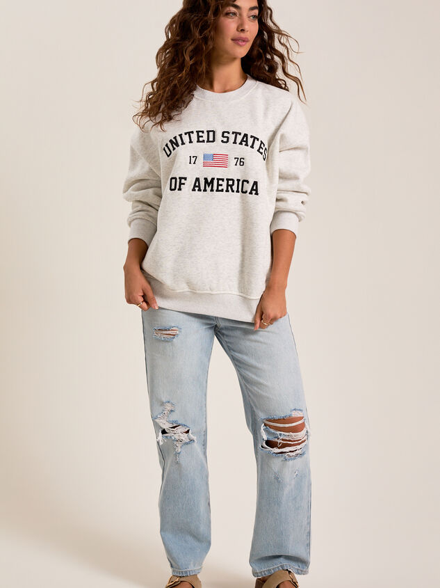 Embroidered United States Sweatshirt Detail 2 - TULLABEE