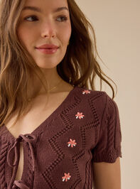 Bella Embroidered Tie Front Top Detail 3 - TULLABEE