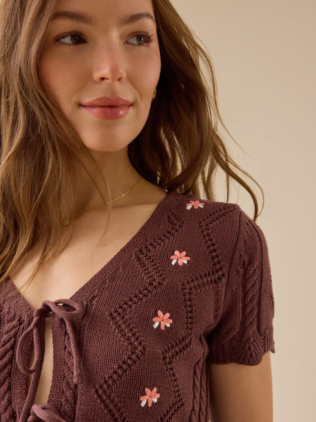Bella Embroidered Tie Front Top Detail 3 - TULLABEE