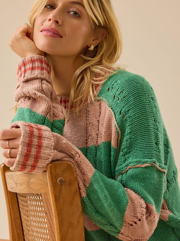 Cece Varsity Stripe Sweater Detail 2 - TULLABEE