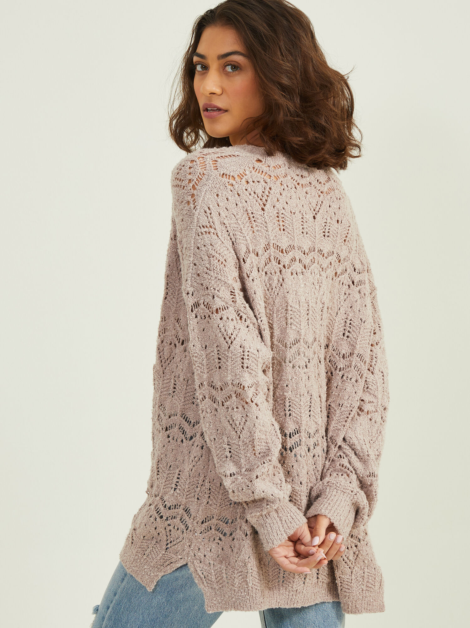 Grace Pointelle Long Cardigan in Sinopia Fresco Altar d State