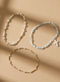 Blue Glass Bead Cross Bracelet Set Detail 2 - TULLABEE