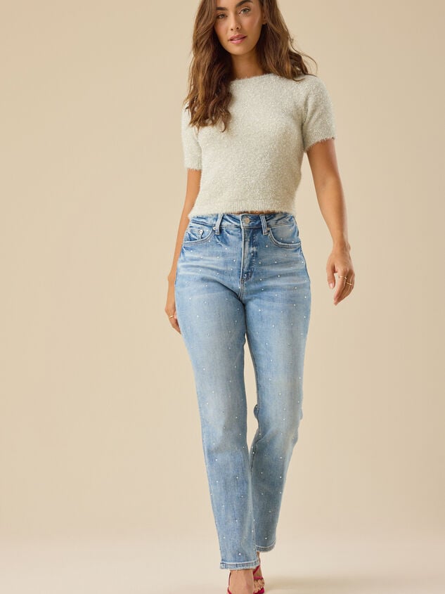 Cassandra Rhinestone Straight Leg Jeans - TULLABEE