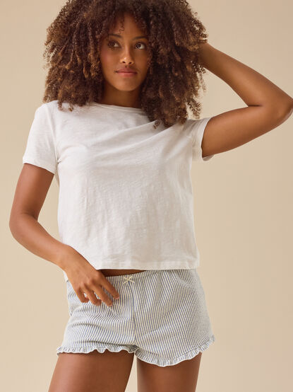 Calypso Ruffle Hem Stripe Short - TULLABEE