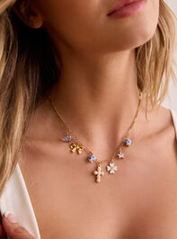 Cross Blue Bead Charm Necklace Detail 3 - TULLABEE