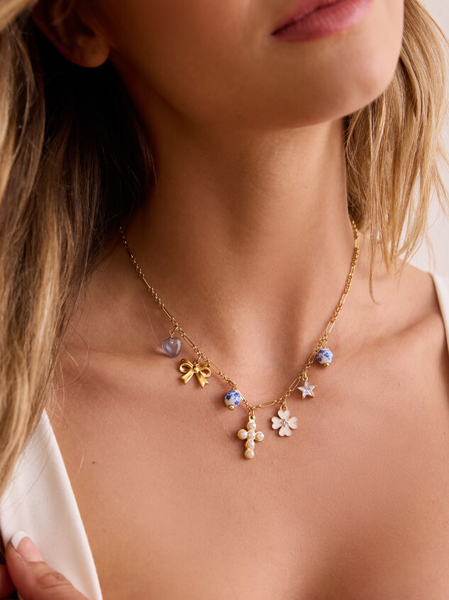 Cross Blue Bead Charm Necklace Detail 3 - TULLABEE