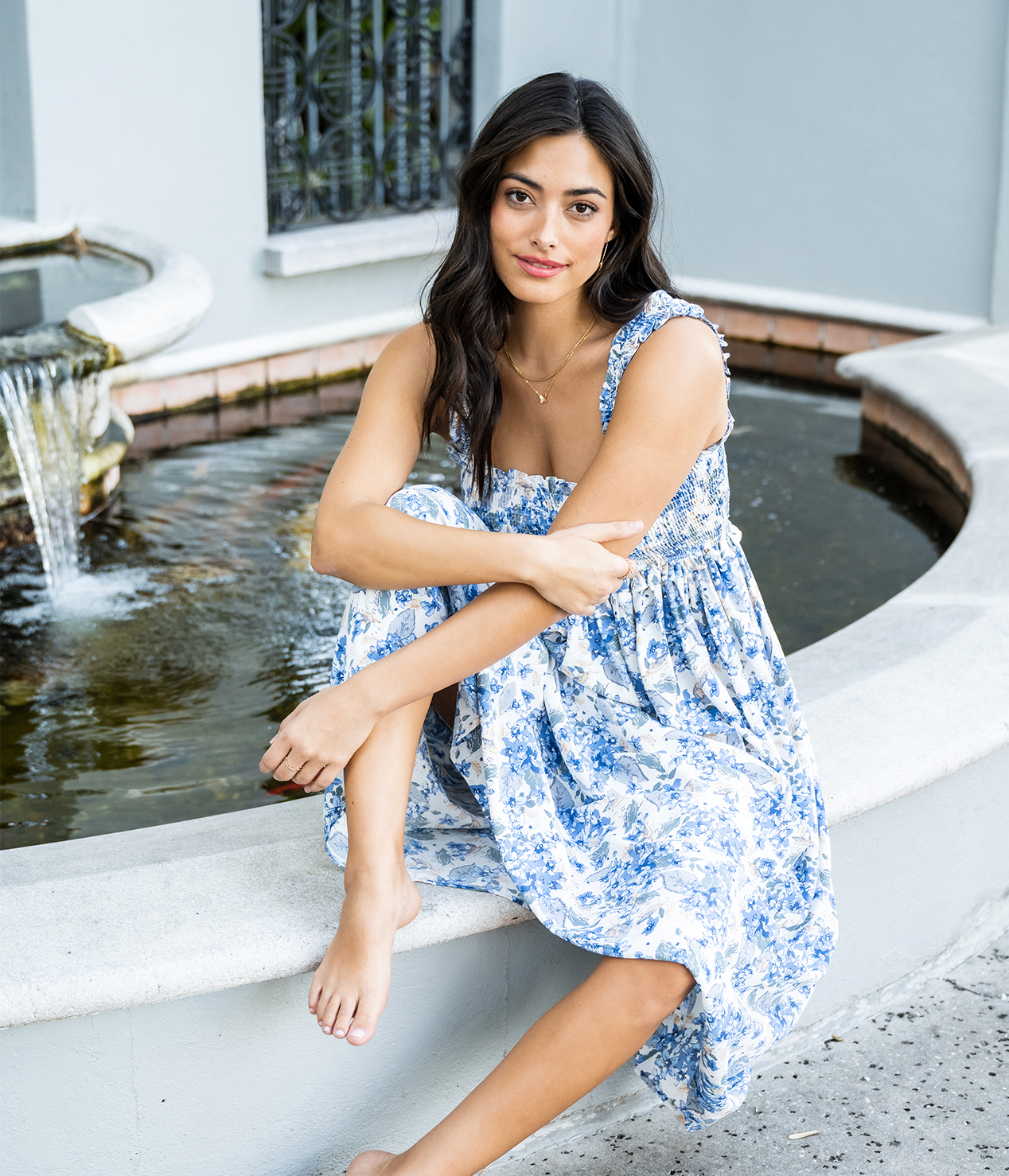 blue floral midi dress